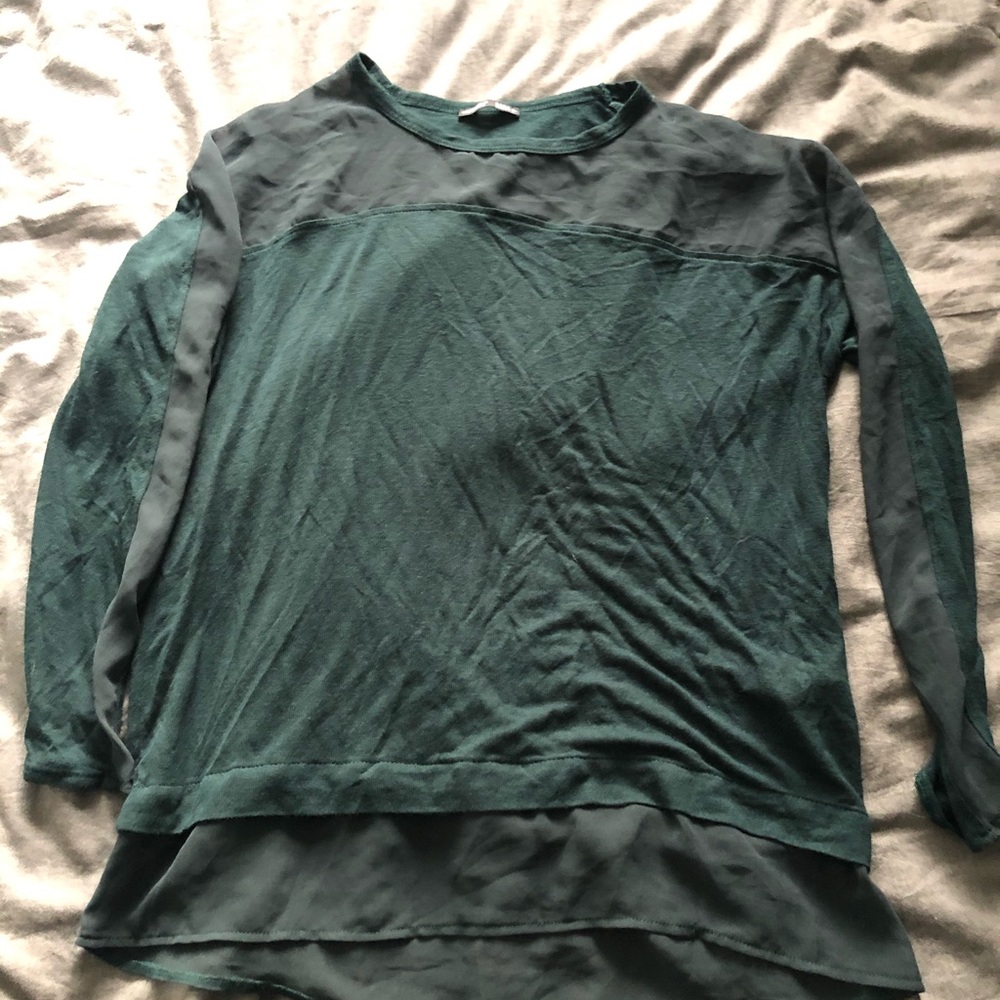 Green long sleeved top with sheer panels